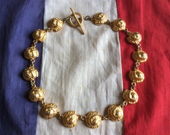 Vintage French Couture Biche de Bere Gold Tone Shell Heavy Necklace
