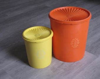 Vintage Orange and Yellow Tupperware Canisters - Set of Two