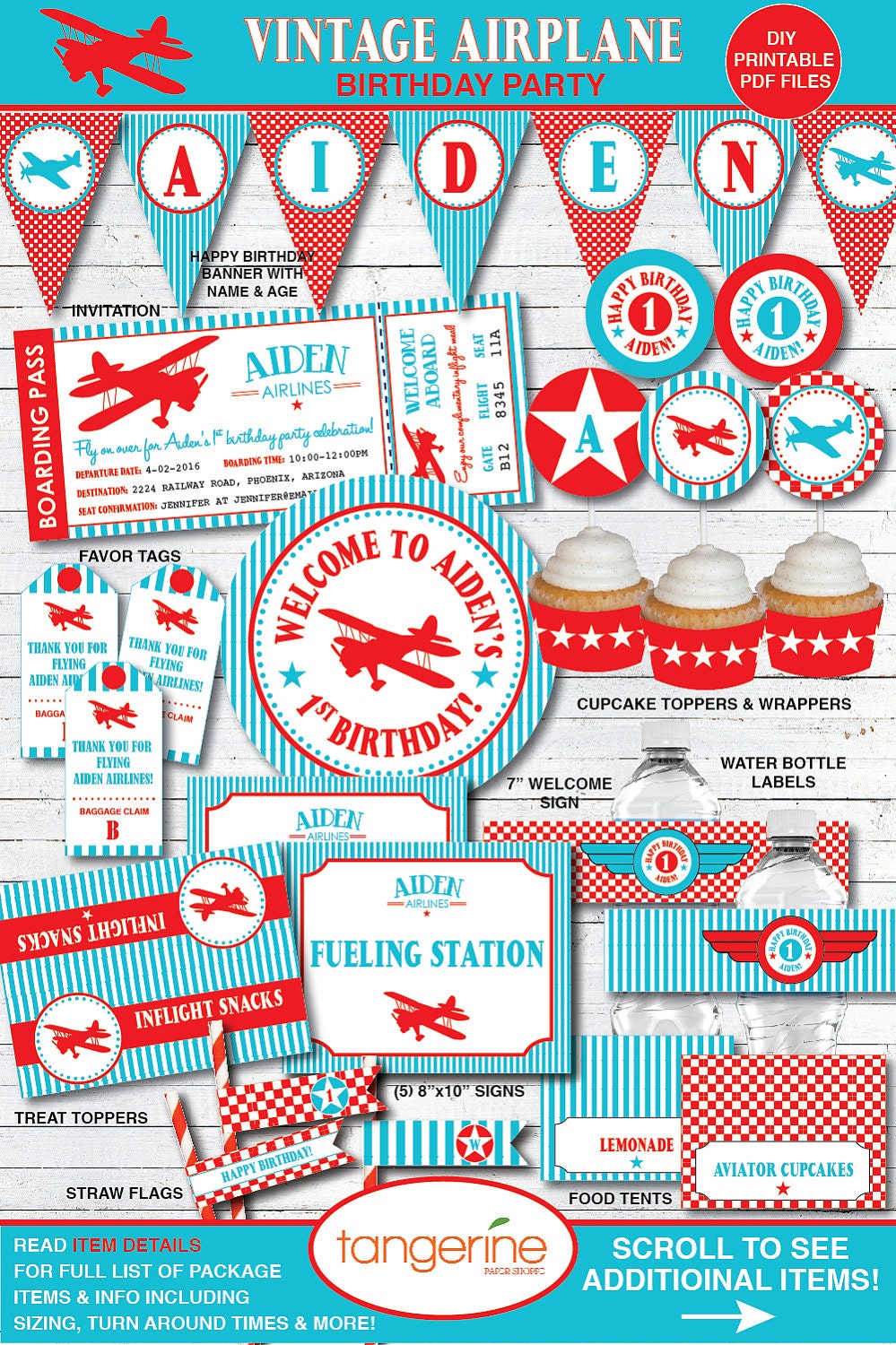 Airplane Birthday Party Favor Tags by TangerinePaperShoppe