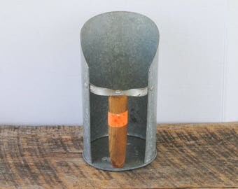 Vintage Grain Feed Scoop Galvanized with Wood Handle