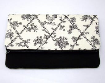 Foldover zipper clutch, zipper pouch, wedding purse, evening clutch, bridesmaid gifts set - Vines (Ref. FZ13)