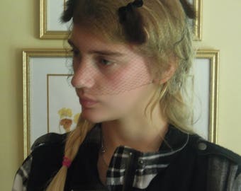 Vintage Black Netting and Mink Hat / Fascinator