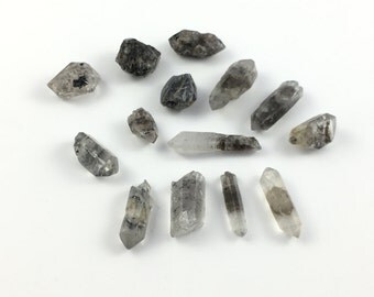 Tibetan Quartz Crystals | Double Terminated Crystals with Black Inclusions | Raw Natural | Lot of 14 | Crystal Healing