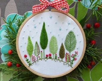 Christmas gift, Christmas ornament - Christmas Forest - embroidery kit, christmas tree ornament, holiday decor, Tamar Nahir