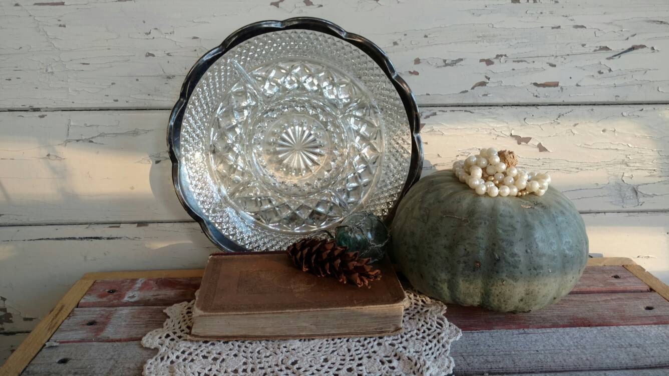 Vintage Clear Glass Veggie Snack Tray Mid Century Serving