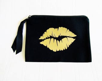 Lipstick Bag Make Up Bag 5"x7" Black with Black Zipper Cloth Wallet Personlized Cosmetic, Lip Sense Lip Boss Gloss Boss Lipstick Purse