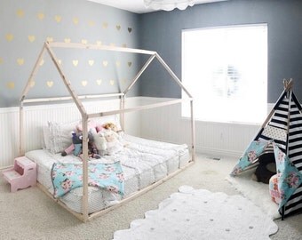 Toddler House Bed - FULL Size, Made in the USA, Wood Bed, Full bed frame, home, wooden, natural wood, modern, floor bed, full mattress