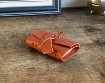 Mini Leather Journal, Orange, Hand-Bound 2 x 3 Journal by The Orange Windmill 1688