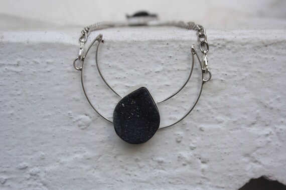 GEODE MOON NECKLACE - Rare Black Geode- Sterling Silver Necklace -Moon Jewellery- Chakra Jewellery- Moon Jewellery- Black Onyx- Raw Crystal