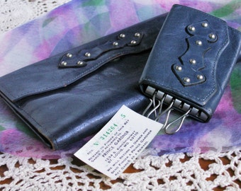 Vintage Leather Princess Gardner Wallet and Key Holder in Navy Blue Cowhide Original Paper ID