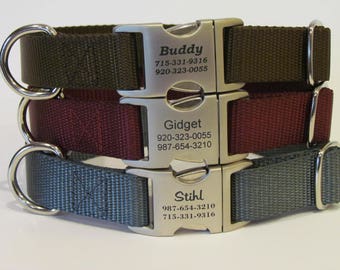 Personalized Dog Collar - All Metal Buckle Laser Engraved With 16 Webbing Colors To Choose From Handmade In USA