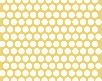 SALE! Yellow Polka dot fabric - Birch Organic Cotton Fabric - Dottie Cream - Sun - Mod Basics Poplin - Yellow and Cream Dots