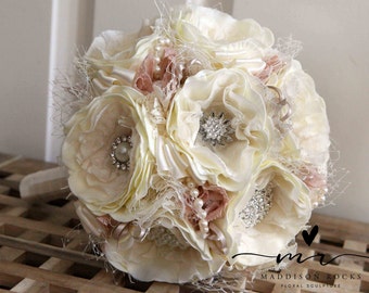 Shabby Chic Style brooch bouquet rhinestone lace and fabric Vintage and retro brooch bridal bouquet floral flower wedding posy bouquet