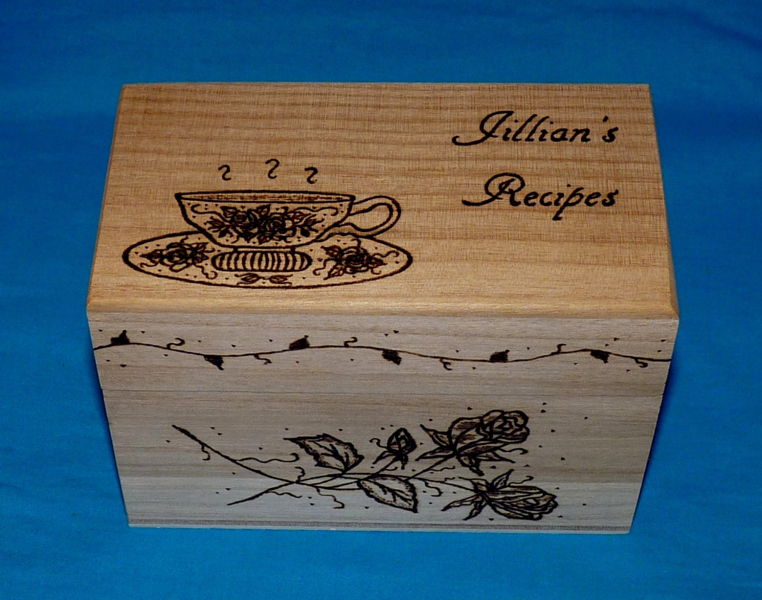 Decorative Wood Recipe Card Box Wood Burned Recipe Organizer