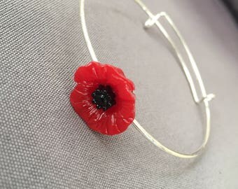 Women's Red poppy Flower Bangle