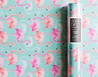 Pink Flamingo Gift Wrap, Teal Flamingo Wrapping Paper, Teal and Pink Flamingos Party, Flamingo Birthday, Tropical Wrapping Paper, Gift Wrap