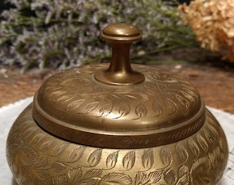 Vintage Etched Brass Lidded / Covered Bowl, Made in India