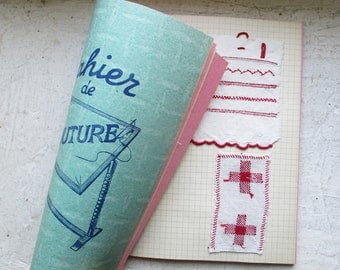 Antique french sewing notebook, Alphabet, Sampler, Red, 1920, Vintage, Embroidery, Marquoir, France, Broderie, Cahier de couture