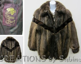 Beaver Fur Coat Jacket, Midnite Glow Fisher Trim Long Hair Size M Medium L Large Made In Canada Brown Midnight Vintage FREE SHIPPING (544)