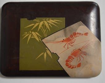 Lacquerware box, vintage Japanese urushi brown/black with gold design, small