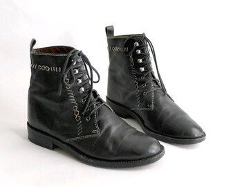 Vintage Lace up ankle Boots us7.5 Bensimon / vtg Black lace up 7.5