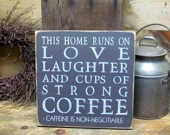 Funny Coffee sign, Wooden Sign Coffee, Home sign, Housewarming gift, This home runs on love, Family Saying, Wood Sign Saying, Coffee lover