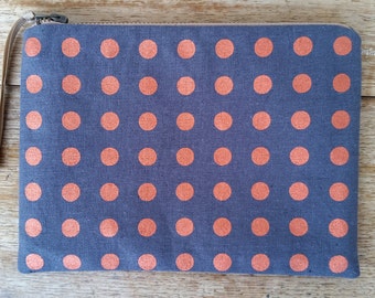 Straight Spot pouch - metallic copper on charcoal - screen printed and handmade