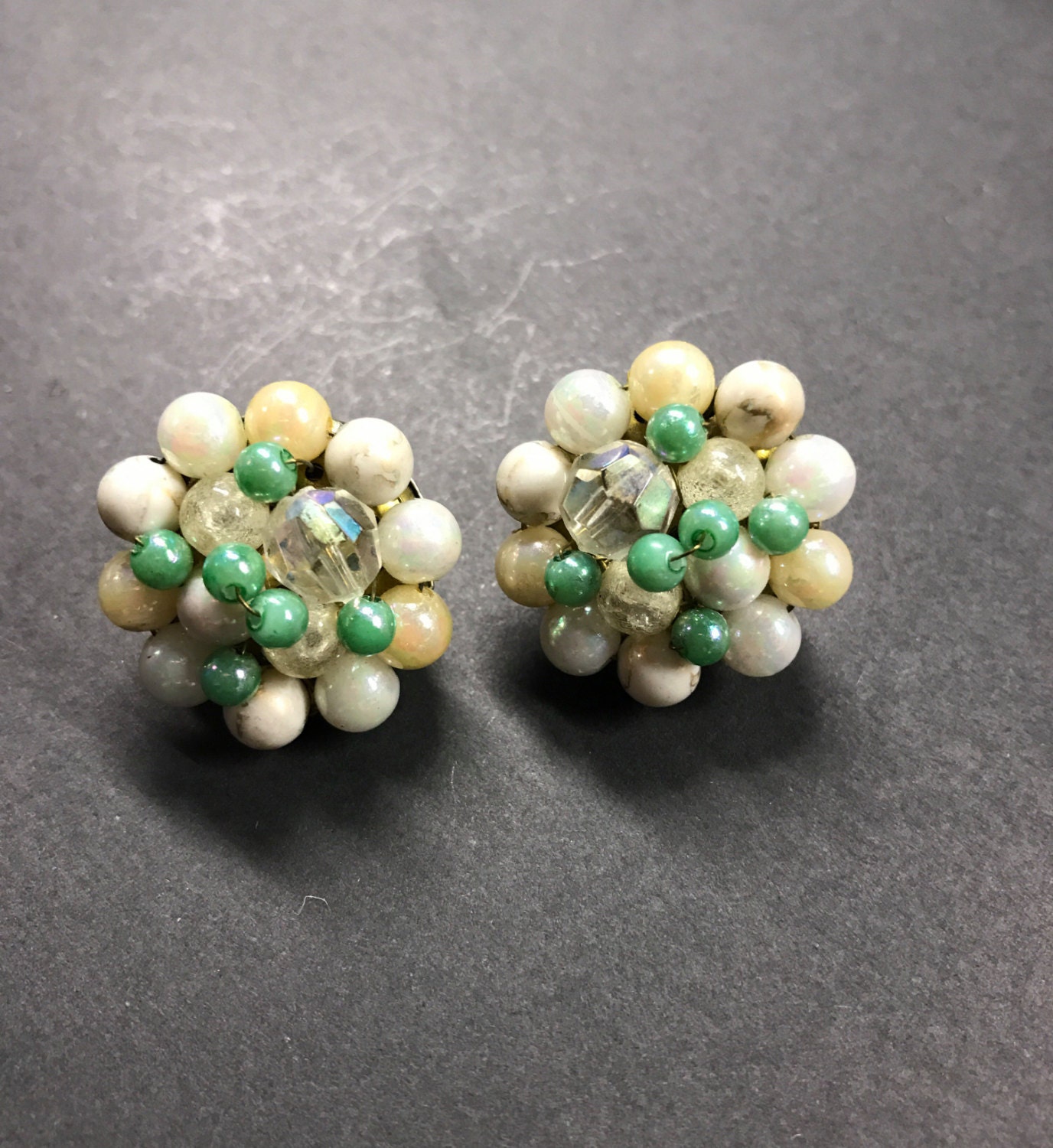 Vintage Stamped Japan earrings cluster earrings clip on