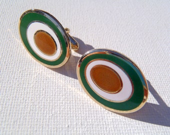 Vintage 1960s Green and Gold Buckeye Oval Cuff Links