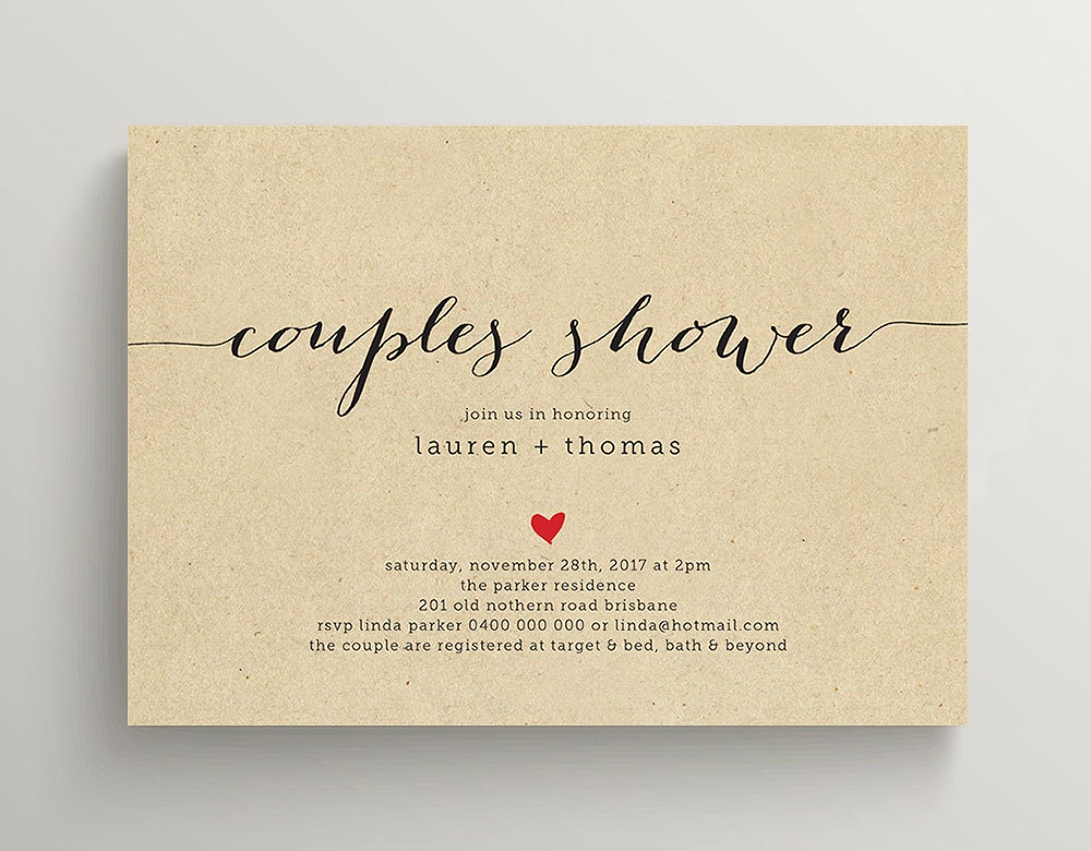 Printable Couples Shower Invitation Kraft Invite BR82