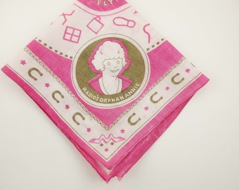 Vintage 'Little Orphan Annie' Bandana - Pink, White and Tan Cotton - 'Flying W Ranch' - Collectible Fabric - Ovaltine Premium