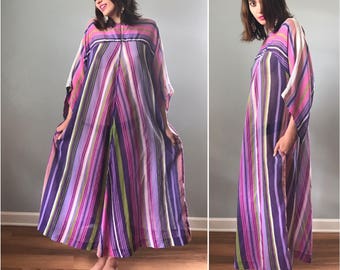 Vintage 60s Striped Purple Caftan Loungewear