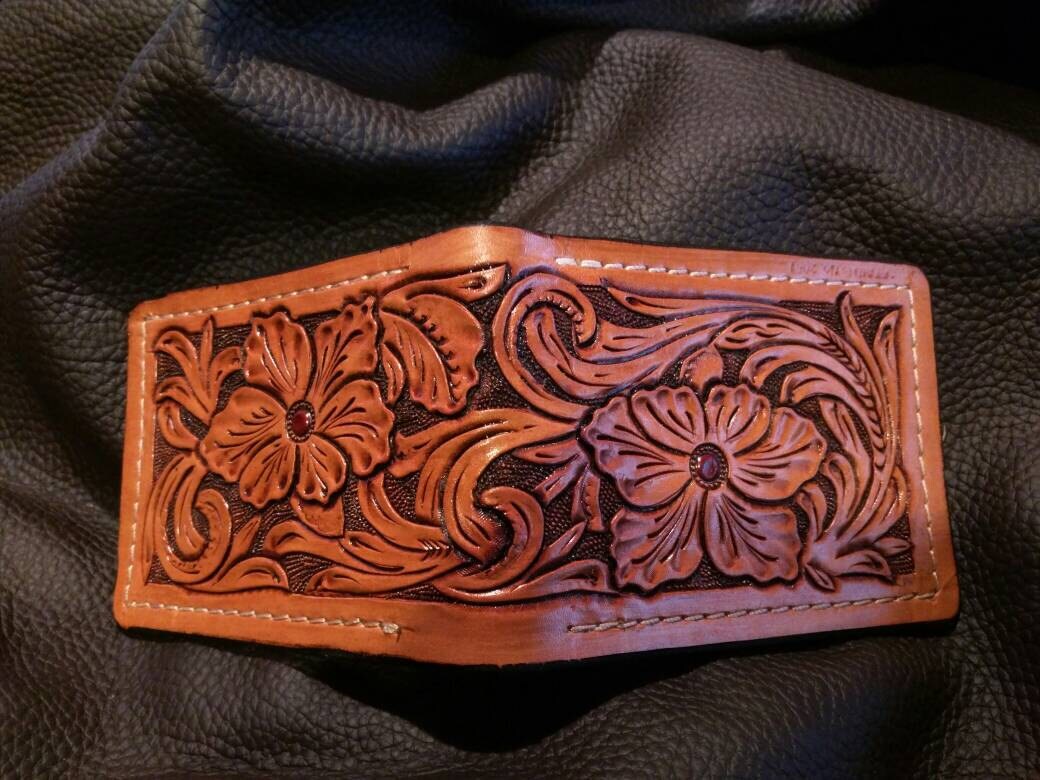 Hand Carved Leather Men's Billfold wallet by FeatherRiverLeather