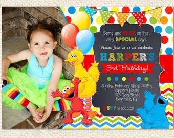 Sesame Street Invitations, Sesame Street Birthday Invitation, Elmo Invitation, Cookie Monster, Big Bird, DIY printables