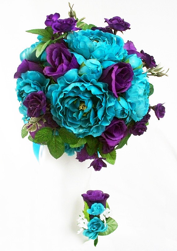 Purple and turquoise wedding bouquets Bouquet dark silk
