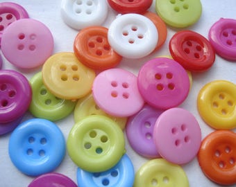 12mm Mixed Colours Acrylic Buttons, 4-Hole Mixed Colours Sewing Buttons, Pack of 15 Mixed Colours Round Buttons A124M