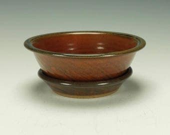 Stoneware pottery berry bowl. Iron red. Ready to ship.