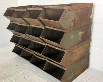 Military Steel Stacking Parts Bins Industrial Decor Craft Storage Set of 4