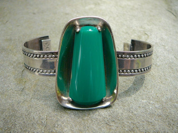 Green Onyx Taxco Silver Bracelet