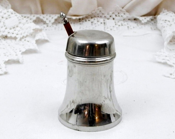 Vintage French Etains du Manoir Pewter Mustard Lidded Pot with Wooden Spoon, French Decor, Chateau Chic, Retro Home, Serving, Kitchen, Paris