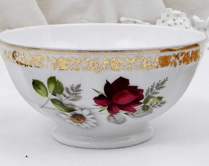 Vintage 1950s French White Bone China Limoges with Gold Gilt and Rose Bud Pattern Cafe au Lait Bowl, Coffee Bowl, Country, Shabby, Chic