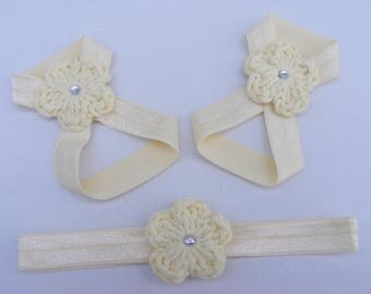 Baby barefoot sandals, Baby sandals, newborn sandals, toddler sandals, baby girl sandals, elastic sandal, hairband