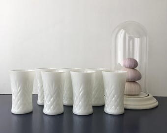 vintage milk glass tumblers set of 7 white barware