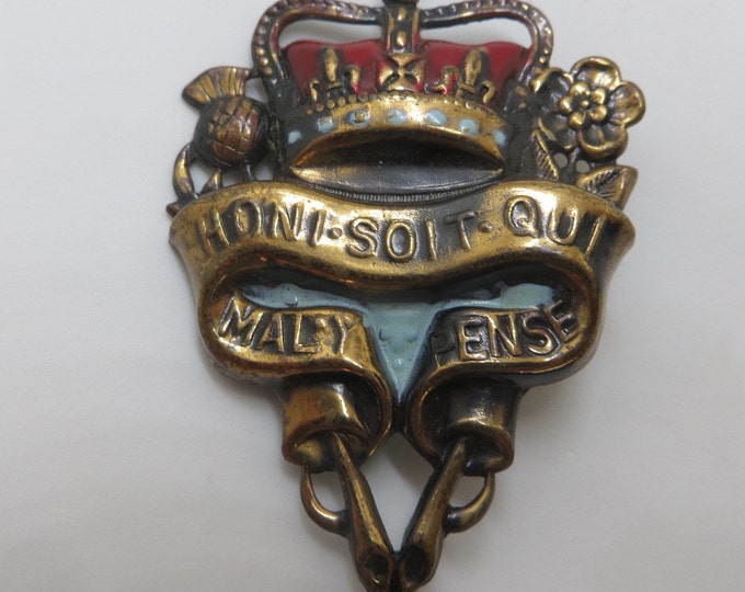 Heraldic Crown and Shield Brooch, Vintage Crown Pin, Vintage Shield