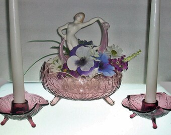 Vintage Fenton Silvertone 3~Piece Console Set ~ Wisteria