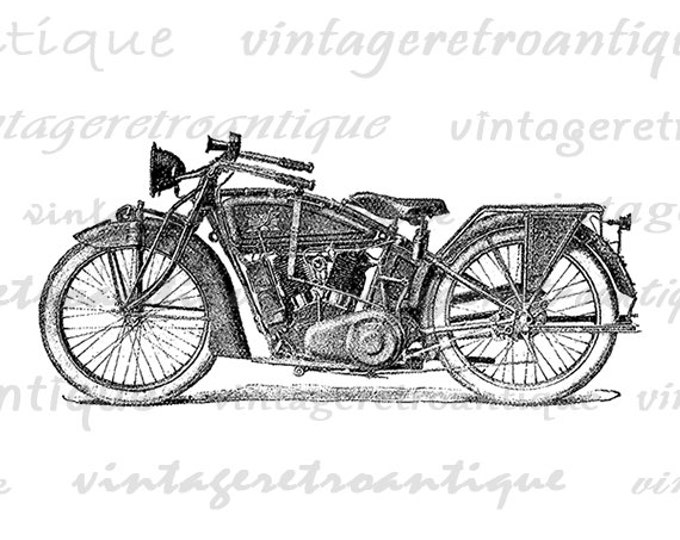 Digital Motorcycle Graphic Antique Motorcycle Digital Image Illustration Download Printable Vintage Clip Art Jpg Png Eps HQ 300dpi No.3470