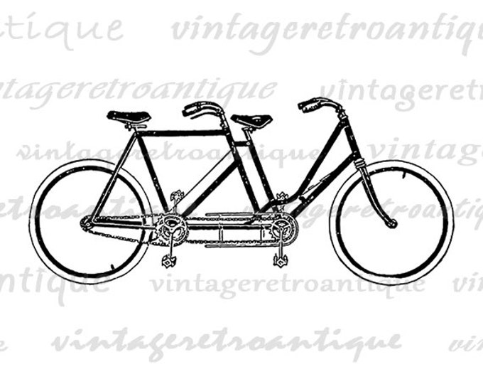 Digital Printable Vintage Tandem Bicycle Download Two Seat Bicycle Graphic Image Antique Clip Art Jpg Png Eps HQ 300dpi No.4233