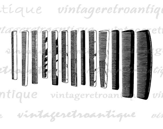 Set of Antique Combs Digital Image Download Hair Salon Barber Printable Graphic Jpg Png Eps HQ 300dpi No.3747