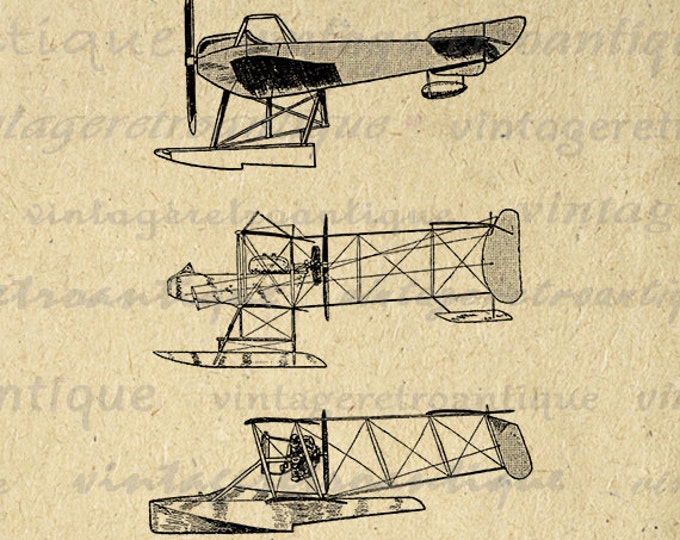 Printable Antique Airplanes Graphic Image Vintage Plane Download Biplanes Digital Clip Art Jpg Png Eps HQ 300dpi No.988