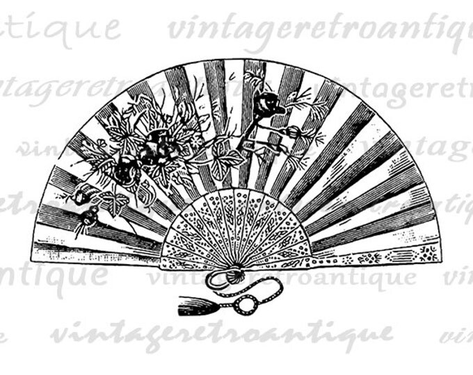 Printable Image Opera Fan Download Oriental Style Fan Illustration Graphic Digital Vintage Clip Art Jpg Png Eps HQ 300dpi No.2853